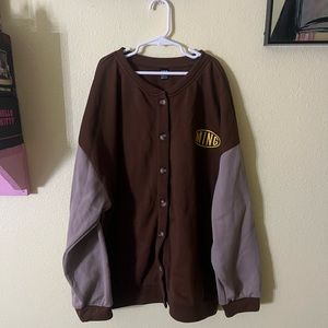 Letter Graphic Colorblock Drop Shoulder Button Front Jacket